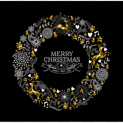 merry图片_Merry christmas label wreath gold deer low po