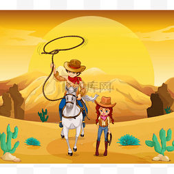 一个在沙漠图片_牛仔和牛仔在沙漠里的姑娘