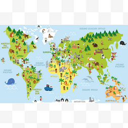 可爱的卡通世界地图与儿童的不同