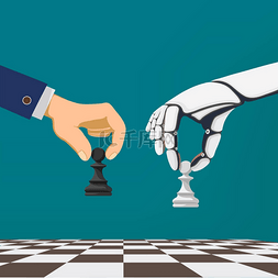 人工智能概念图片_机器人手臂和手持国际象棋棋子的