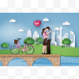 桥上的情侣图片_爱与情人节一天生活的插图