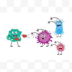 细菌分离图片_好的和坏的细菌拳打脚踢-卡通细