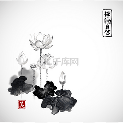 莲花花手绘与墨水