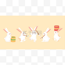 中秋节图片_可爱的手绘兔子在米色背景上被隔