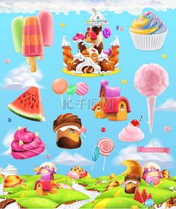 游戏糖果图片_甜蜜的糖果土地, 卡通游戏的背景