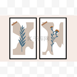 墙纸海报图片_设置两个植物墙艺术。花墙装饰。