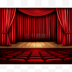 五一幕布图片_电影院或剧院现场的一幕。矢量. 