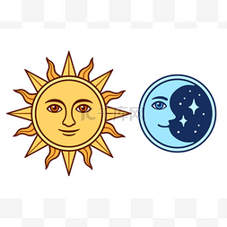 天体太阳图片_太阳和月亮与面孔