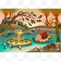 青蛙蜗牛图片_青蛙和蜗牛之间的友谊。向量动画