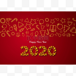 邀请函背景红色图片_节日礼品卡。2020年新年快乐。向