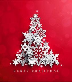 雪花的红色背景图片_圣诞和新的年卡与圣诞树的装饰镂