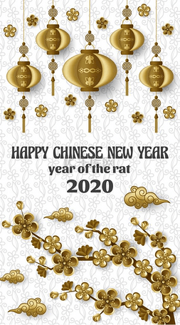 挂着灯笼图片_中国新年的背景是富有创意的金鼠