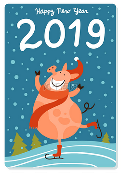 小猪新年插画