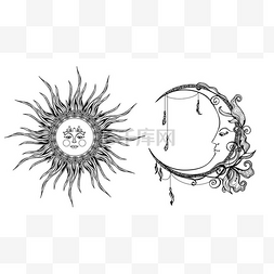太阳和月亮图片_装饰的太阳和月亮
