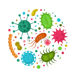 中正疾病图片_在一个圆圈中的细菌微生物. 