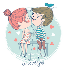 情侣接吻坐在码头上