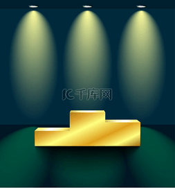 dark图片_Golden pedestal on dark scene with lights