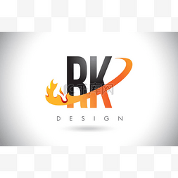 Rk R K 字母标志用火火焰设计和橙