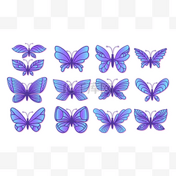 蓝色翅膀蝴蝶图片_设置手绘蝴蝶与各种蓝色翅膀。 