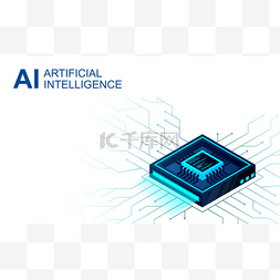 等距人工智能网页横幅。处理器芯