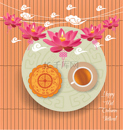 春节背景图片_春节背景与蛋糕和茶