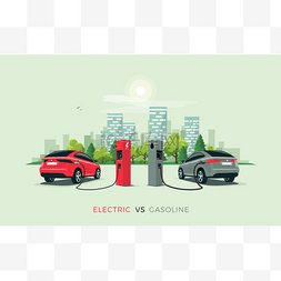 充电站图片_矢量图解比较电与汽油车 suv。电