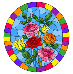 彩色玻璃风格的插图, 在明亮的框