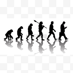 人类进化理论。剪影与反射。向量