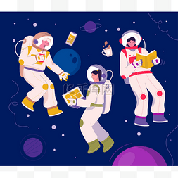宇航员在太空中飞行。在轨宇航员