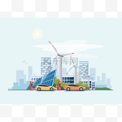 蓝色风力图片_绿色生态城市城市与太阳能电池板