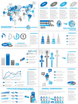 信息图表人口统计数据 web 元素蓝