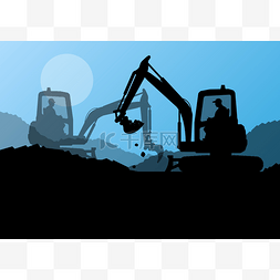 挖掘机装载机和挖掘在建筑工地的