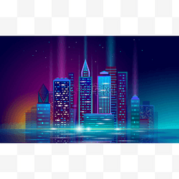 智能城市3d 霓虹灯闪耀的都市风光