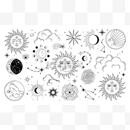 平面品牌符号图片_集太阳、月亮、星星、云彩、星座