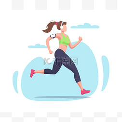 平面跑步的女人。运动员，健身，