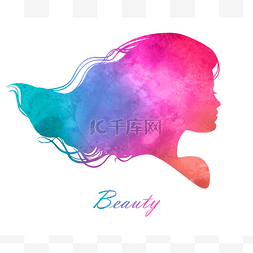 head图片_Silhouette head with watercolor hair.Vector i