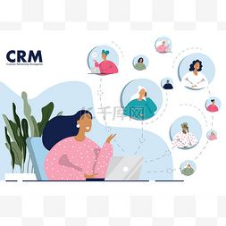 扩展业务图片_经理女性使用 Crm 来增长和扩展业