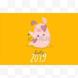 2019年黄猪年。卡片，在中国历法