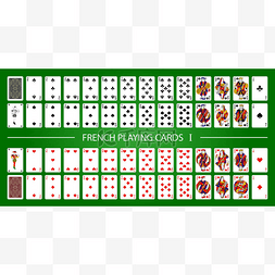 扑克套装与孤立的卡片绿色背景。