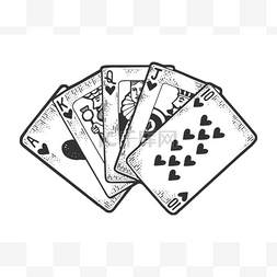 扑克王牌抽奖组合卡片素描矢量画