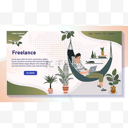 laptop图片_Freelancer working from home, man in hammock 