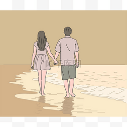 down图片_Back view of a couple holding hands and walki