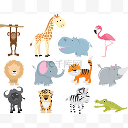 可爱的野生动物园动物卡通套