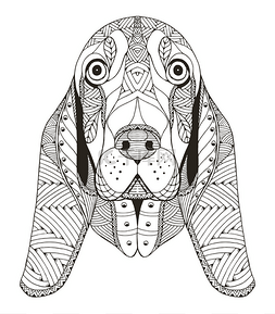 Basset hound head zentangle stylized, vector,