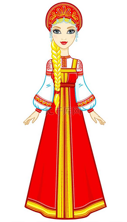 动画女孩矢量素材图片_动画的古代服饰的俄罗斯女孩的画