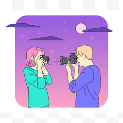 Man and woman photographing each other with a