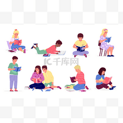 椅子地板图片_孩子们看书。在学校或家中学习的