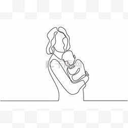 快乐妈妈和宝宝连续画线矢量图解