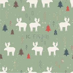 圣诞及新年贺卡图片_模式与驼鹿和树. 