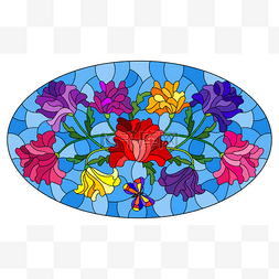 Blue图片_Illustration in stained glass style with flor